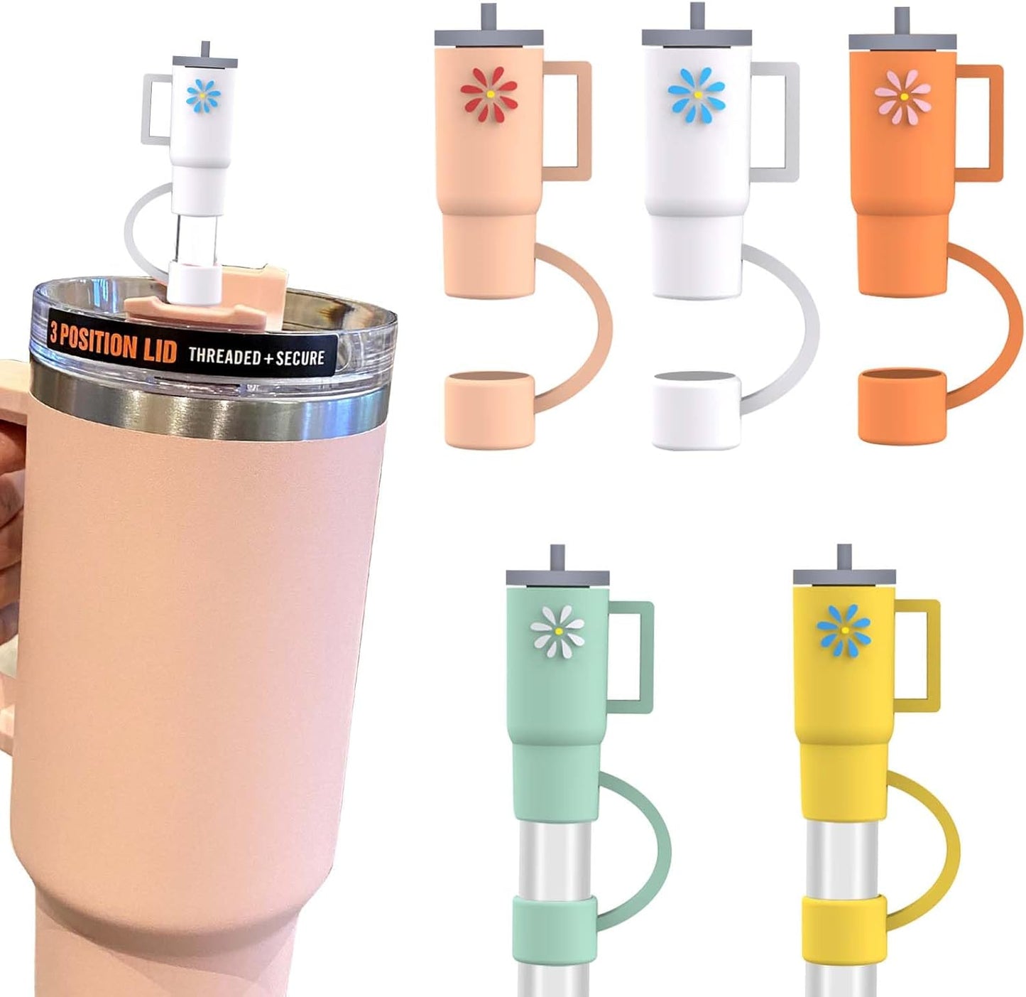 AIERSA 5Pcs Silicone Straw Cover Cap Compatible with 30&40 Oz Tumblers, Straw Tip Covers for Cups Accessories
