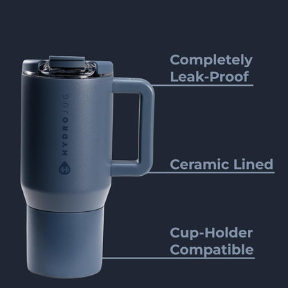 HydroJug Coffee Traveler 20 oz - Leak-Resistant, Ceramic-Lined Insulated Travel Coffee Mug for Hot or Cold Drinks with Flip Lid & Handle, Dishwasher Safe Coffee Tumbler, Cascade