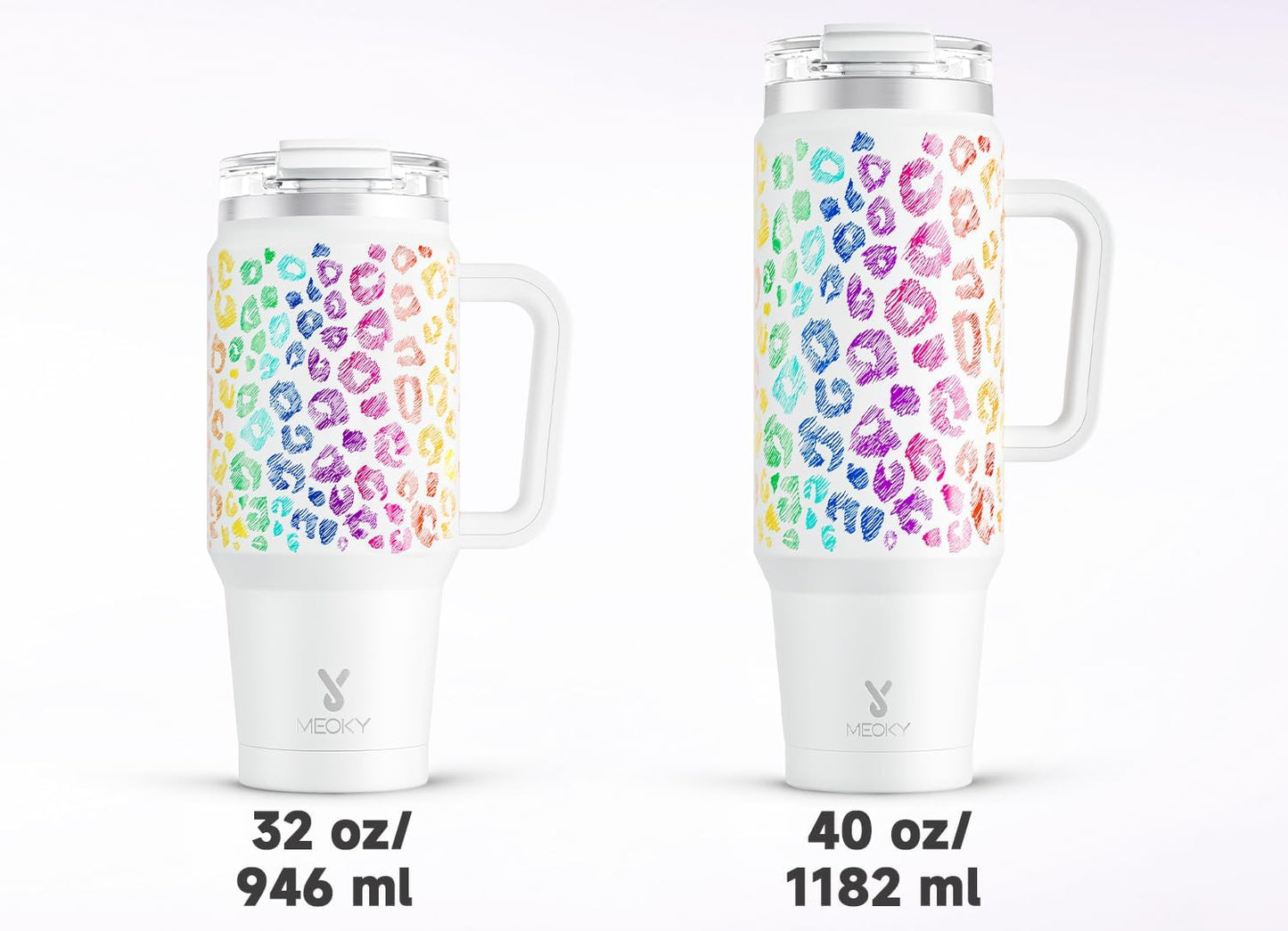 Meoky 32 oz Tumbler with Handle, Insulated Tumbler with Lid and Straw, Stainless Steel Travel Mug, Keeps Cold for 24 Hours, 100% Leak Proof, Fits in Car Cup Holder (Night)