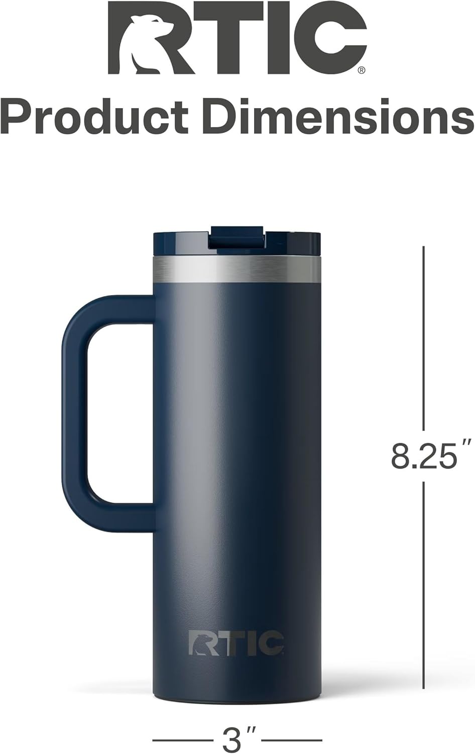 RTIC 20oz Road Trip Travel Mug with Lid and Handle, Ceramic Lined, Insulated, Stainless Steel, Metal, Double Wall Vacuum-Insulation, Portable Coffee, Tea Cup for Hot and Cold Drink, Black