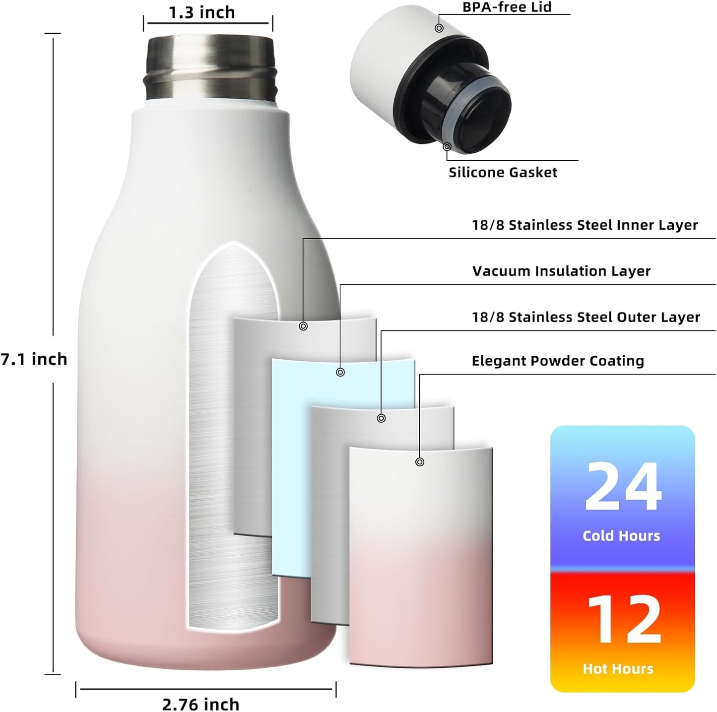 BJPKPK Insulated Water Bottles, 18 oz Stainless Steel Metal Water Bottle with Strap, BPA Free Leak Proof Jugs, Mugs, Flasks, Reusable Thermal Flasks for Sports & Travel, Black - Colors B