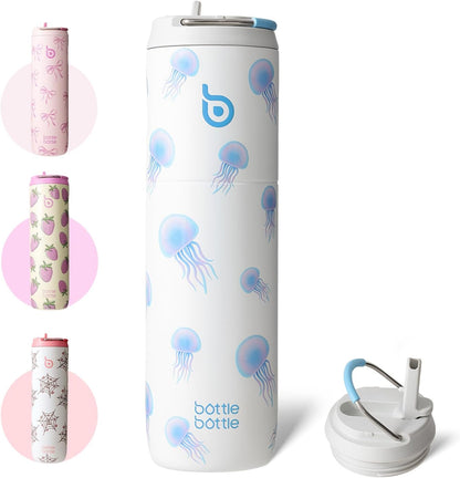 BOTTLE BOTTLE Insulated Water Bottle 24oz with Straw Lid and Handle for Sports Travel Gym Stainless Steel Water Bottles Double-Wall Vacuum Metal Leak Proof BPA-Free