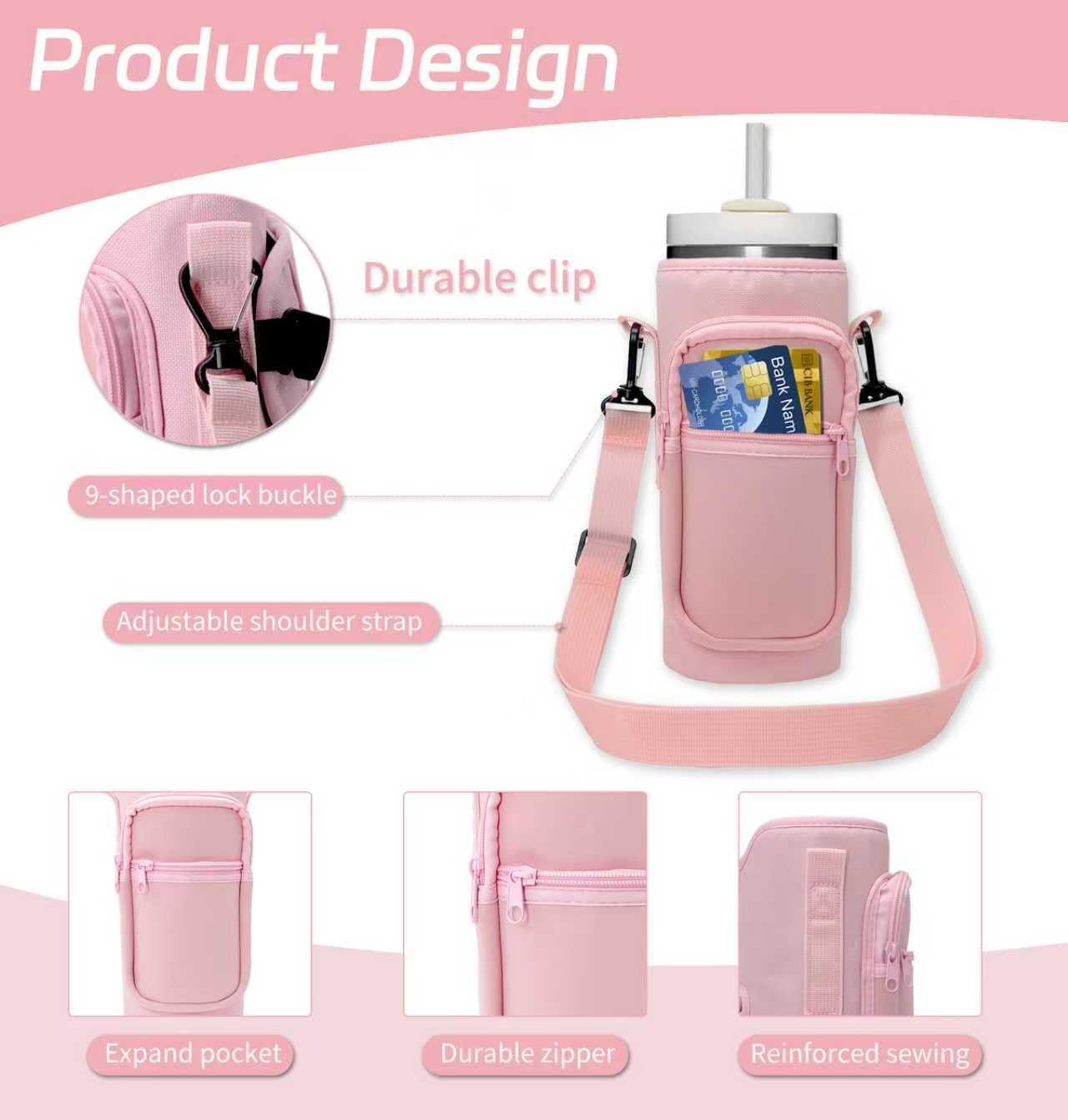 Water Bottle Holder with Strap, Insulated Crossbody Sling Bag, Carrier with Phone Pocket for Walking Hiking Camping Fishing