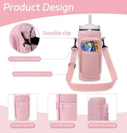 Water Bottle Holder with Strap, Insulated Crossbody Sling Bag, Carrier with Phone Pocket for Walking Hiking Camping Fishing