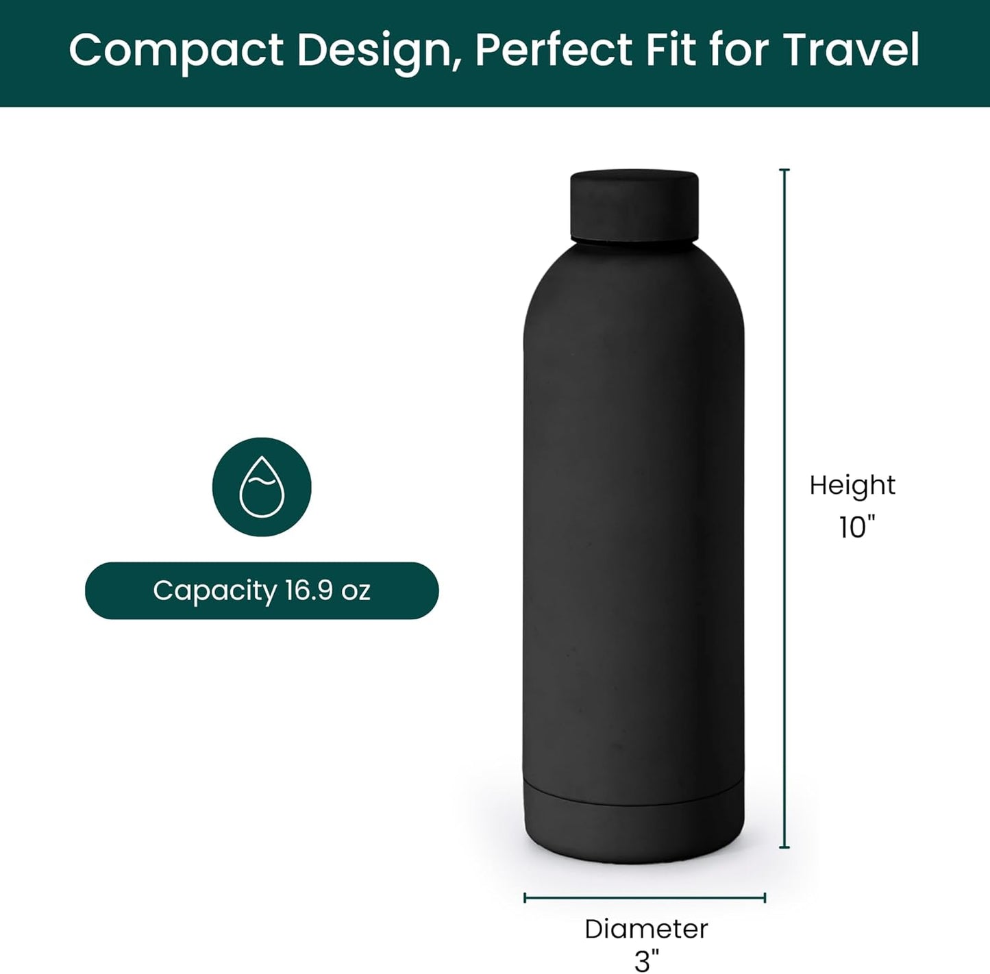 NOBL Stainless Steel Water Bottle,17 oz, 500 ml, Double Wall Vacuum Insulation, Sealed Bottle Keeps Drinks Cold 24 Hrs & Hot 12 Hrs, Leak Proof, Fits Noble Carry-On Cup Holder - Sand