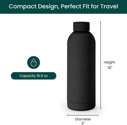 NOBL Stainless Steel Water Bottle,17 oz, 500 ml, Double Wall Vacuum Insulation, Sealed Bottle Keeps Drinks Cold 24 Hrs & Hot 12 Hrs, Leak Proof, Fits Noble Carry-On Cup Holder - Sand