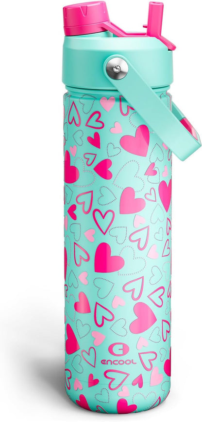 ENCOOL Insulated Water Bottle with Straw Stainless Steel Water Bottle, Leak-Proof, BPA-Free, Double Wall Vacuum Keeps Cold for 24 Hours for Sports, Travel, School (26 oz, Cotton Candy) - Colors B