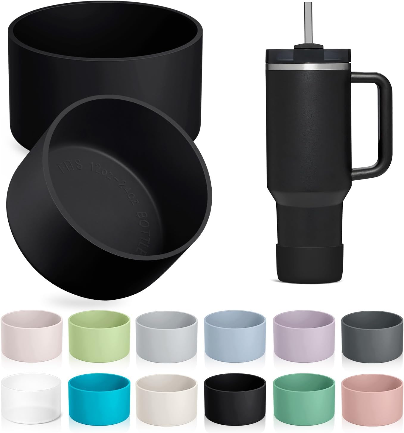 KTKUDY 2-Pack Silicone Boot for Stanley Tumbler 40 30 20 oz & Intended for Hydro Flask 12-24 oz - Cup Boot fit Select Yeti, Simple Modern, Owala Water Bottle - Bottom Cover Accessories Fit Stanley Cup