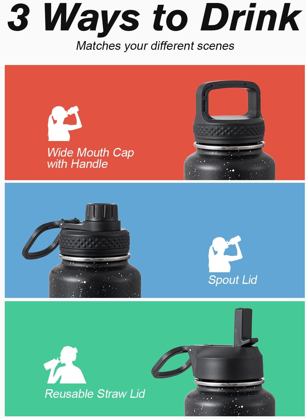 Half Gallon Water Bottle Insulated with Straw & 3 Lids, Coolflask 64 oz Water Jug Large Metal Stainless Steel Wide Mouth for Sports, Gym or Office, Non-BPA Keep Cold 48H Hot 24H, Samurai Cyan