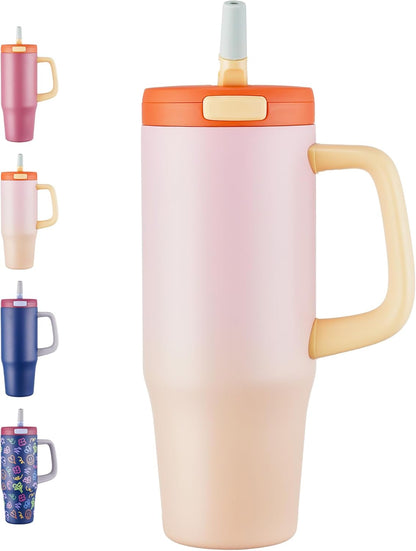 Fijinhom 32 oz Tumbler with Handle, 304 Stainless Steel Insulated Water Bottle Keeps Cold 24 Hours, Water tumbler with flip straw, Insulated Coffee Mug, Travel Cup for Sports & Gifts, Honey Peach