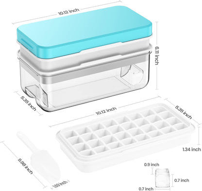 Ice Cube Tray with Lid and Bin, PHINOX 56 pcs Ice Trays for Freezer, Ice Cube Trays for Freezer with 2 trays, Container, Lid & Ice Scoop, BPA Free