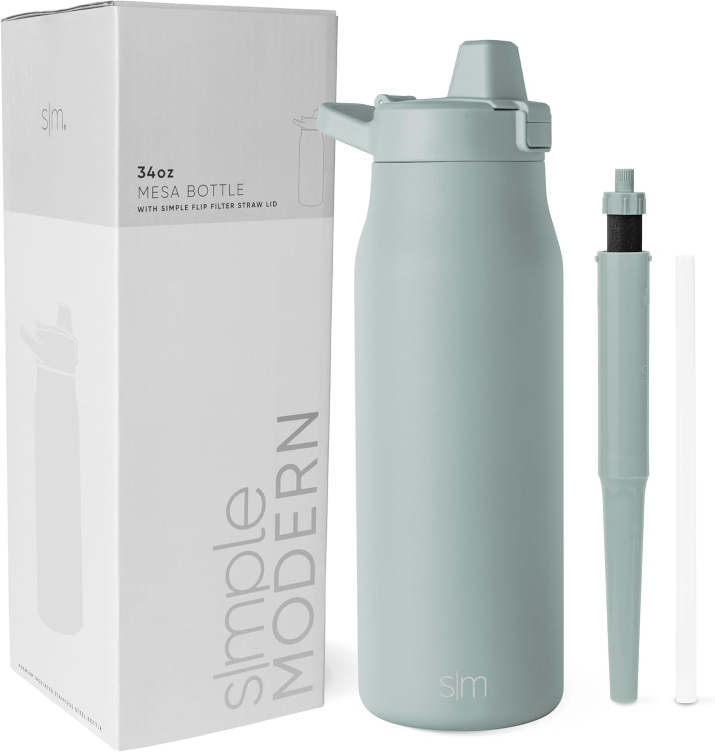 Simple Modern Filtered Water Bottle | Insulated Stainless-Steel Carbon Filter Travel Water Bottles | Reusable for Clean Drinking Water On The Go | 34oz, Sea Glass Sage