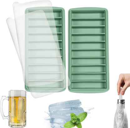 LessMo 3 PCS Ice Cube Tray, Long Ice Stick Tray Silicone with Lid, Rectangular Narrow Stick, Reusable, Flexible, Easy Release, for Small Mouth Sport Bottles, Juice Bottles, Cocktail Parties