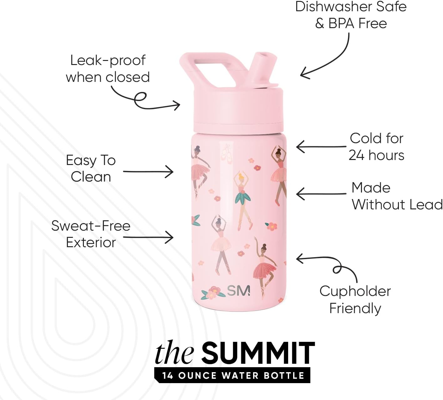 Simple Modern Kids Water Bottle with Straw Lid | 14oz Insulated Stainless Steel Kids Tumbler & Spill Proof Toddler Cup for School, Girls, Boys | Summit | Chloe Floral - Colors B