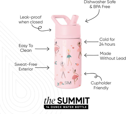 Simple Modern Kids Water Bottle with Straw Lid | 14oz Insulated Stainless Steel Kids Tumbler & Spill Proof Toddler Cup for School, Girls, Boys | Summit | Chloe Floral - Colors B