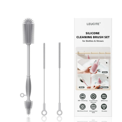 Silicone Cleaning Brush Kit,Water Bottle and Straw Cleaner Brush Set for Tumbler,Baby Bottle,Breast Pump Part,Nipple,Sippy Cup,Glass,Dishwasher Safe,BPA Free,3 Pcs