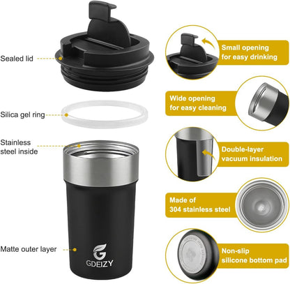 17oz Double Wall Stainless Steel Vacuum Insulated Travel Mug, Spill-Proof & Leak-Proof Coffee Mug, BPA-Free Reusable Coffee Cup for Hot & Cold Drinks, Black (Black)