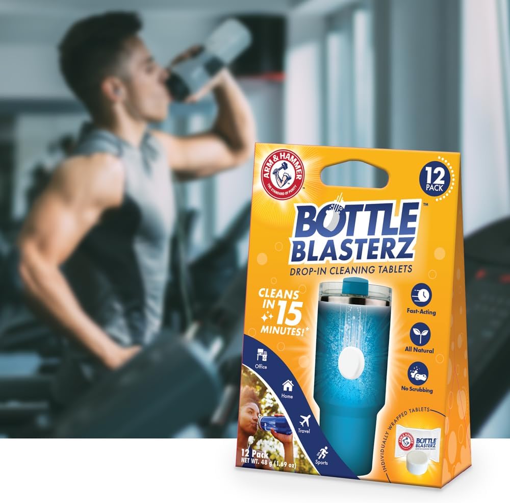 Arm & Hammer Bottle Blasterz - Drop-In Cleaning Tablets - Perfect for Water Bottles, Tumblers, and Coolers - All-Natural Ingredients, Eliminates Odors, Fast-Acting, Individually Packed (12 Count)