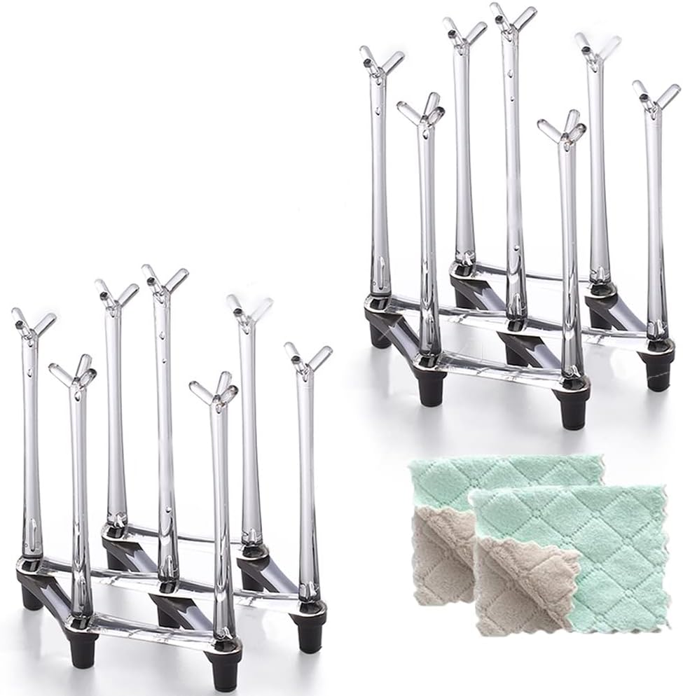Marbrasse Retractable Cup Drying Rack, Drinking Glass and Sports Bottle Drainer Stand, Plastic Bag Dryer with Non-Slip Bottom for Kitchen Countertop