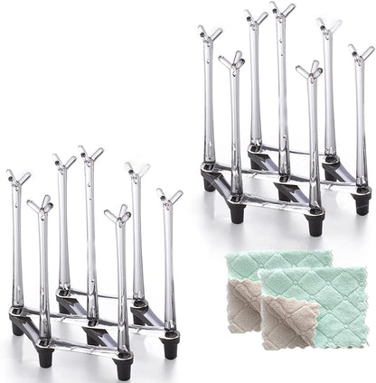 Marbrasse Retractable Cup Drying Rack, Drinking Glass and Sports Bottle Drainer Stand, Plastic Bag Dryer with Non-Slip Bottom for Kitchen Countertop
