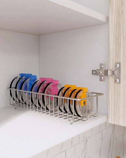 YQh tumbler lid organizer, Stainless Steel Kitchen Container Cover Holder, Cup Lid Organizer, Inner Tumbler Lid Storage Rack in Drawer, 3 Compartments, 304 Stainless Steel, Durable Non-Rusting