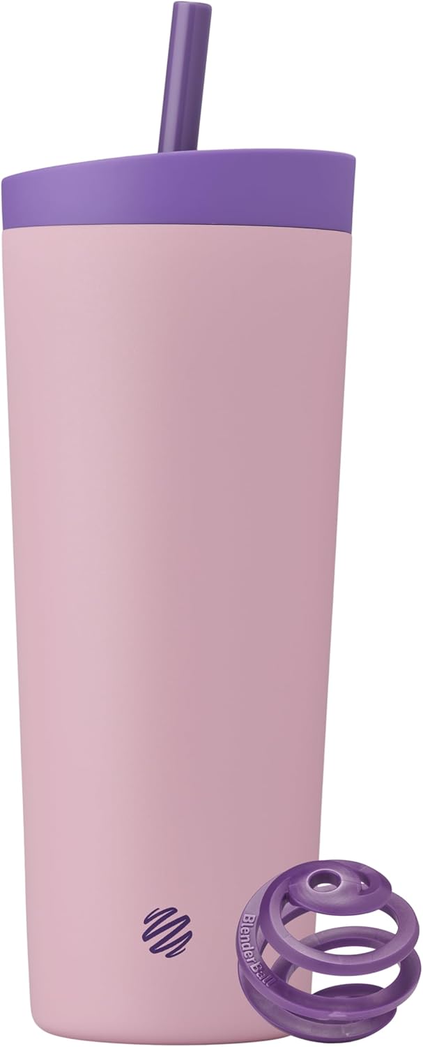 BlenderBottle 2-in-1 Insulated Stainless Steel Shaker Tumbler, Swig Leakproof Lid, Straw, BlenderBall, BPA Free, For Protein Shakes, Smoothies, And Pre Workout, 24 oz, Purple/Blue (Moon Mist)
