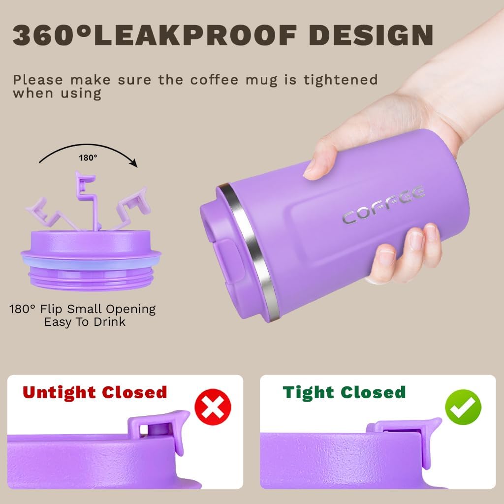 SPLMIFA Travel Coffee Mug Leak-Proof, Reusable Coffee Cups with Lids, Stainless Steel Vacuum Insulated Coffee Tumblers, Thermal Insulation Cup for Men and Women Hot & Cold Drinks(2nd-Green Pink, 12OZ)
