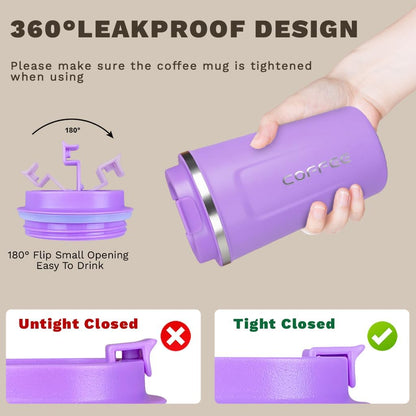 SPLMIFA Travel Coffee Mug Leak-Proof, Reusable Coffee Cups with Lids, Stainless Steel Vacuum Insulated Coffee Tumblers, Thermal Insulation Cup for Men and Women Hot & Cold Drinks(2nd-Green Pink, 12OZ)