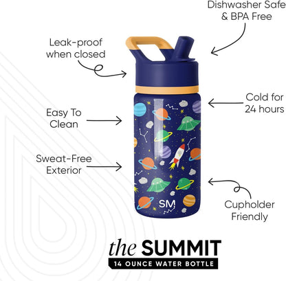 Simple Modern Kids Water Bottle with Straw Lid | 14oz Insulated Stainless Steel Kids Tumbler & Spill Proof Toddler Cup for School, Girls, Boys | Summit | Chloe Floral - Colors A