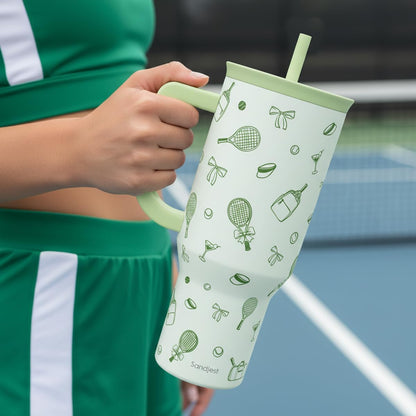 SANDJEST Pickleball 40oz Tumbler With Handle and Straw, Pickleball Queen Insulated Stainless Steel Travel Coffee Mug for Women Girls Players, Gift Idea for Birthday Christmas Mothers Day