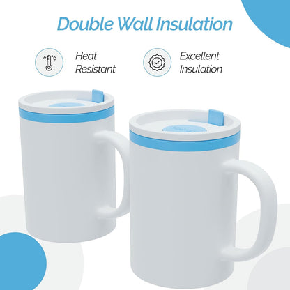 Copco Iconic 16oz Double Wall Insulated Desk Mug with Lid & Handle, Set of 2, BPA-Free Reusable Plastic, Spill-Resistant, Microwave & Dishwasher Safe, Wide Mouth (Grey)