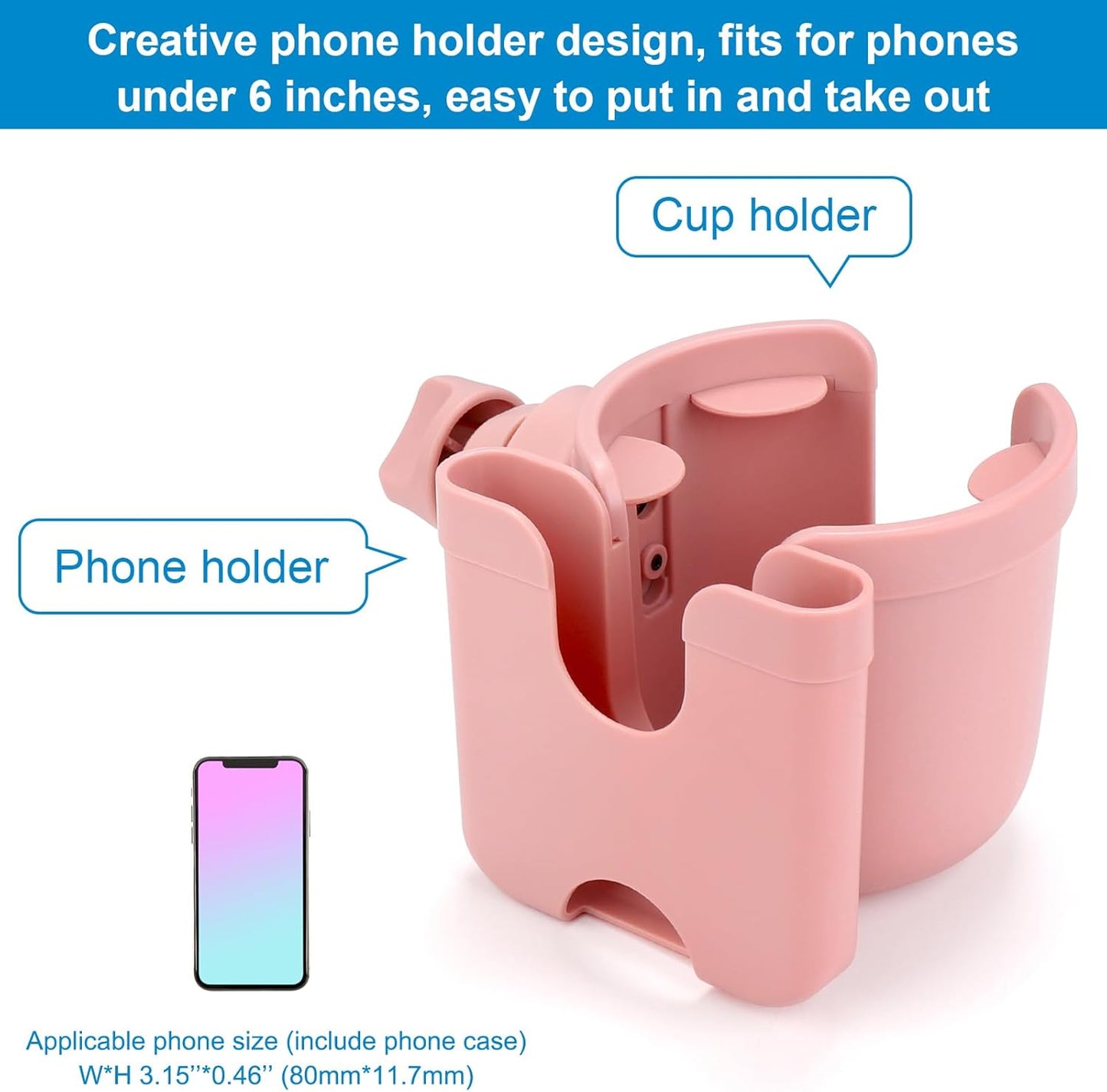Accmor Stroller Cup Holder with Phone Holder, Bike Cup Holder, Universal Cup Holder for Uppababy Nuna Doona Strollers, 2-in-1 Cup Holder for Walker, Wheelchair, Scooter - Colors A