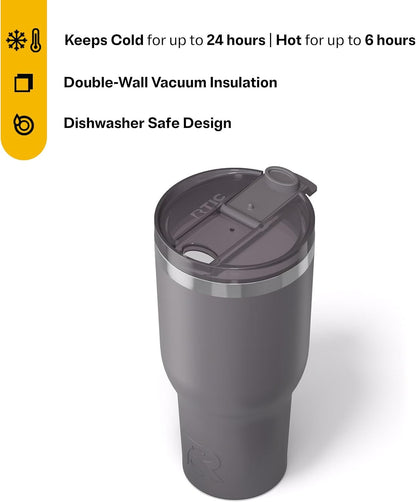 RTIC 20oz Essential Tumbler with Lid, Ceramic Lined, Insulated, Stainless Steel, Metal, Double Wall Vacuum-Insulation, Travel Cup for Iced Coffee, Tea, Hot and Cold Drink, Graphite