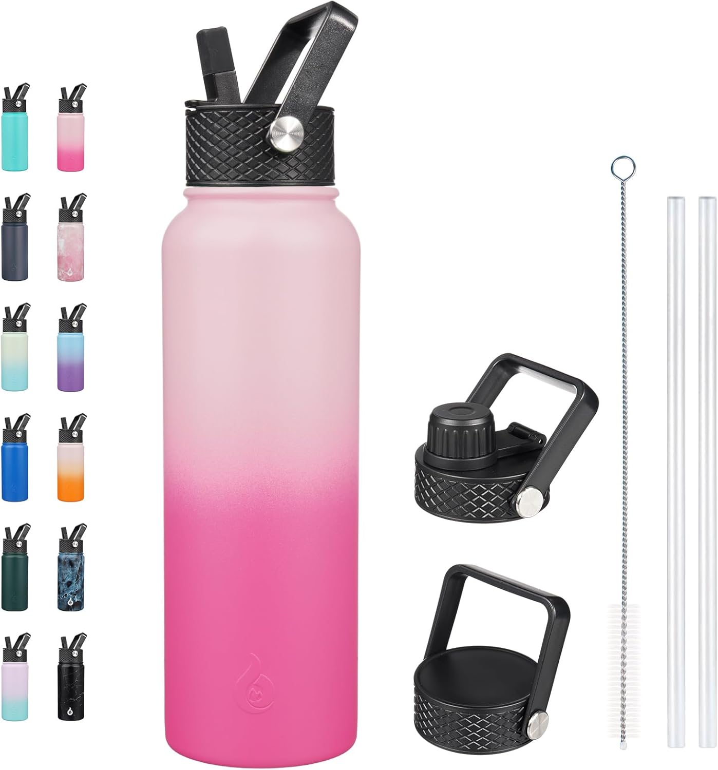 BJPKPK Insulated Water Bottles with Straw Lid, 40oz Stainless Steel Water Bottles with 3 Lids, BPA Free Leakproof Thermo, Tumblers, Cups for Sports, Gym- Midnight - Colors A