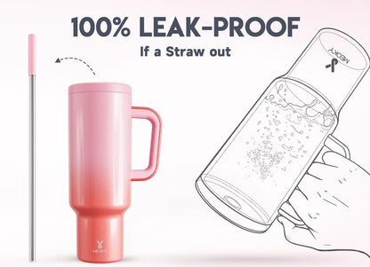 Meoky 40 oz Tumbler with Handle and Straw: Stainless Steel Insulated Tumbler with Lid and Straw - 100% Leak Proof Tumbler for Car Cup Holders - Travelers Commuters Workers, Donut