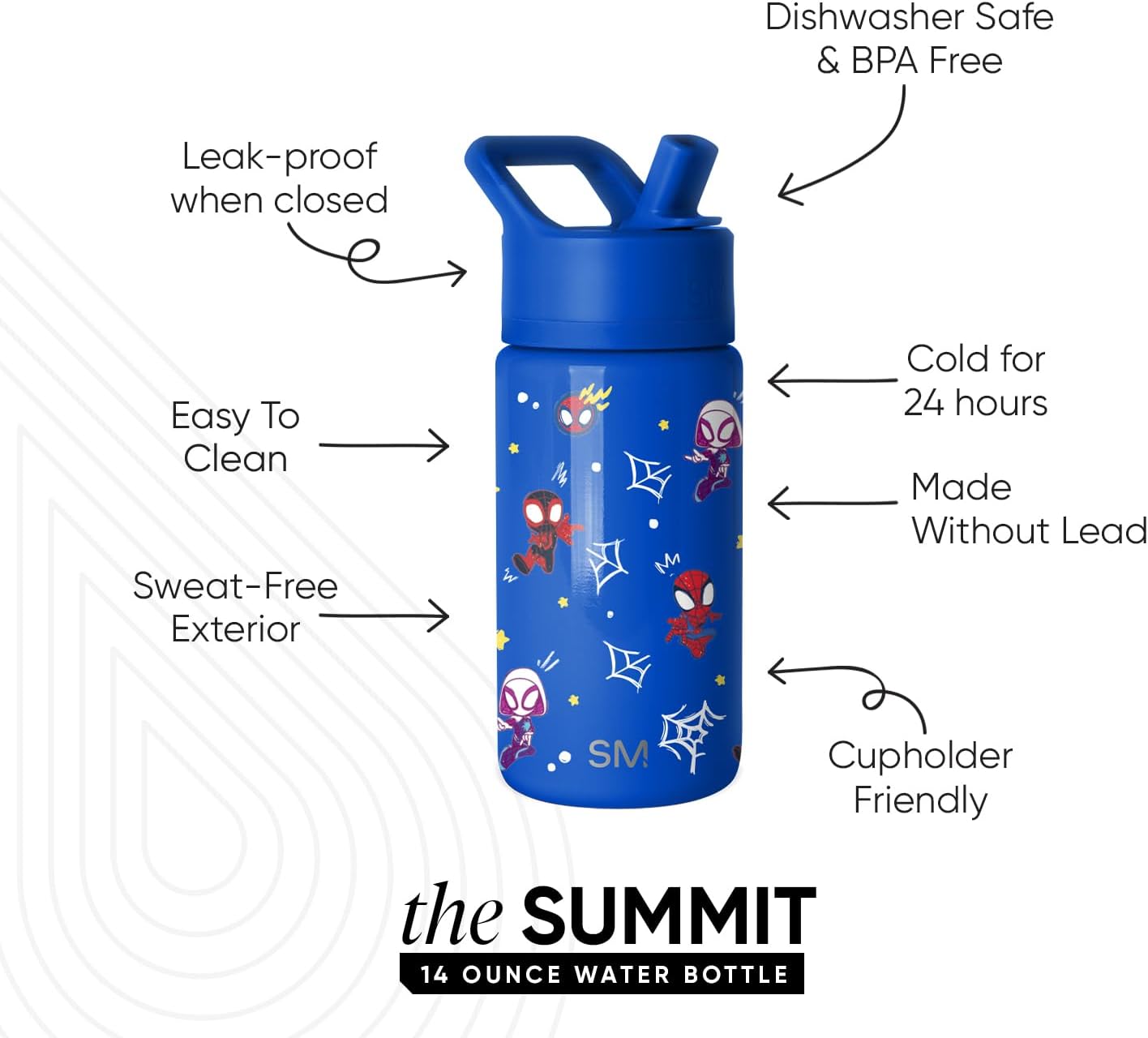Simple Modern Disney Minnie Mouse Kids Water Bottle with Straw Lid | 14oz Insulated Stainless Steel Kids Tumbler & Spill Proof Toddler Cup for School, Girls, Boys | Summit | Minnie Mouse Fun - Colors B