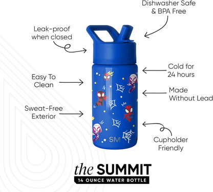 Simple Modern Disney Minnie Mouse Kids Water Bottle with Straw Lid | 14oz Insulated Stainless Steel Kids Tumbler & Spill Proof Toddler Cup for School, Girls, Boys | Summit | Minnie Mouse Fun - Colors B