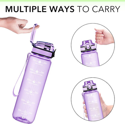 32oz Water Bottle with Time Marker, Motivational Drinking Bottle with Strap, BPA-Free Leak-Proof, Encouraging Water Bottle Time to Drink Water for Gym School Office Travel