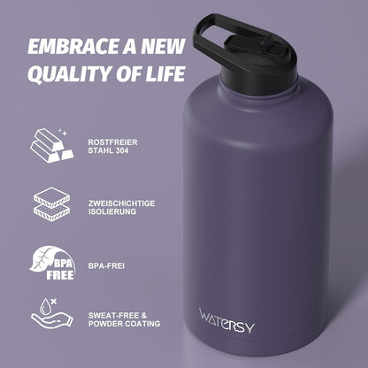 40oz Insulated Water Bottle (Cold for 48 Hrs),BPA Free&Leak Proof,Stainless Steel Water Flask,Water Jug with Straw Spout Lids for Gym,Hiking,Travel,Black Blue