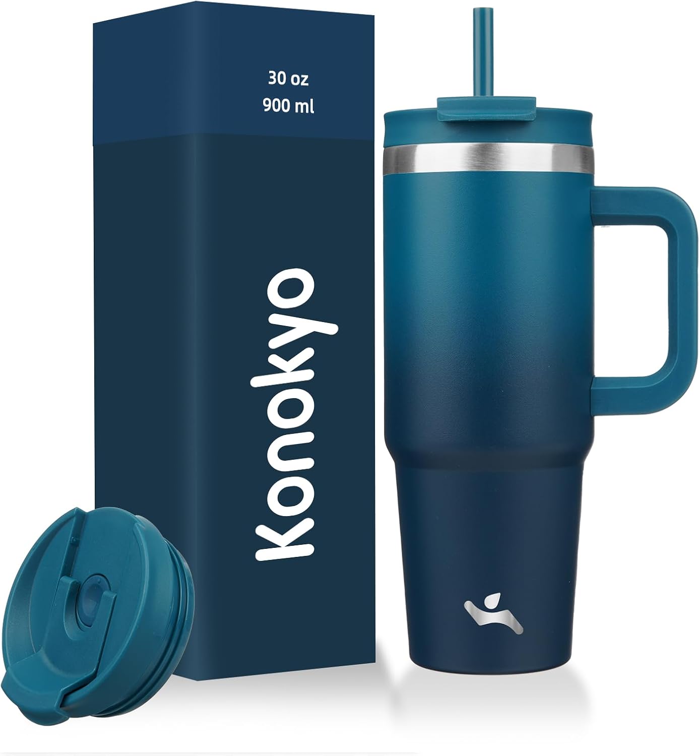 Konokyo 30 oz Tumbler with Handle and 2 Straws,2 in 1 Lid Insulated Water Bottle Stainless Steel Travel Coffee Mug,Sky