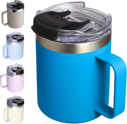 12oz Insulated Coffee Mug Cup with Handle, Stainless Steel Travel Coffee Mug with Flip Lid, Double Wall Vacuum Coffee Tumbler, Navy