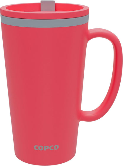 Copco Cone Desk Mug, 16 oz (Set of 2) - Double Wall Insulated Mugs with Handle, Reusable Tumbler Set with Twist-Off Spill Resistant Lid, BPA-Free, Microwave & Dishwasher Safe (Orange/Mustard)