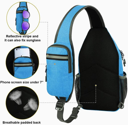 WATERFLY Crossbody Sling Backpack Sling Bag Travel Hiking Chest Bag Daypack (Black)