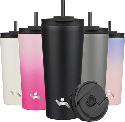 Konokyo 30 OZ Insulated Tumbler with Lid and 2 Straws Stainless Steel Water Bottle Vacuum Travel Mug Coffee Cup,Pastel Sunset