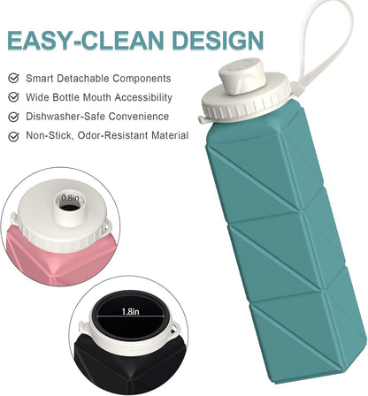 BEAUTAIL Collapsible Water Bottles 20.6oz, Silicone Foldable Portable Travel Water Bottle, Lightweight Reusable Leakproof for Traveling Camping Hiking Cycling Yoga Sports Outdoor