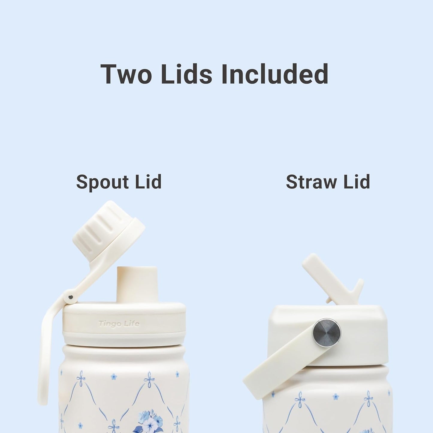 25oz Insulated Stainless Steel Aesthetic Cute Water Bottle - 2 Lids Included (Straw + Sport Handle), Leakproof BPA-Free, Dreamy Cream Cute Floral Design, Perfect Gym/Yoga/Office Companion