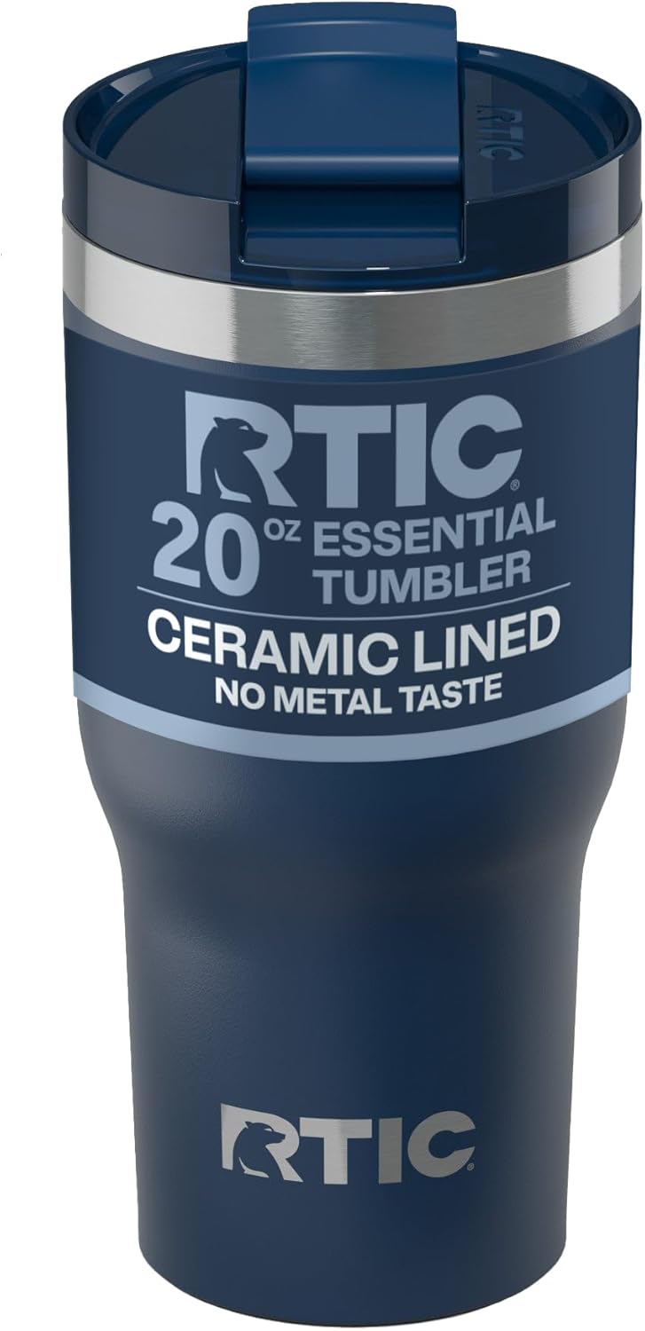 RTIC 20oz Essential Tumbler with Lid, Ceramic Lined, Insulated, Stainless Steel, Metal, Double Wall Vacuum-Insulation, Travel Cup for Iced Coffee, Tea, Hot and Cold Drink, Graphite