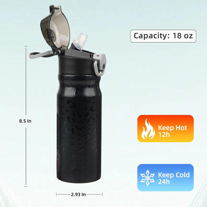 Konokyo 18 oz Insulated Water Bottle with Straw Lid, Stainless Steel Vacuum Sports Water Bottle, Leak-Proof Reusable Metal Flask with Carry Loop, BPA-Free Travel Bottle for Gym, School, Office