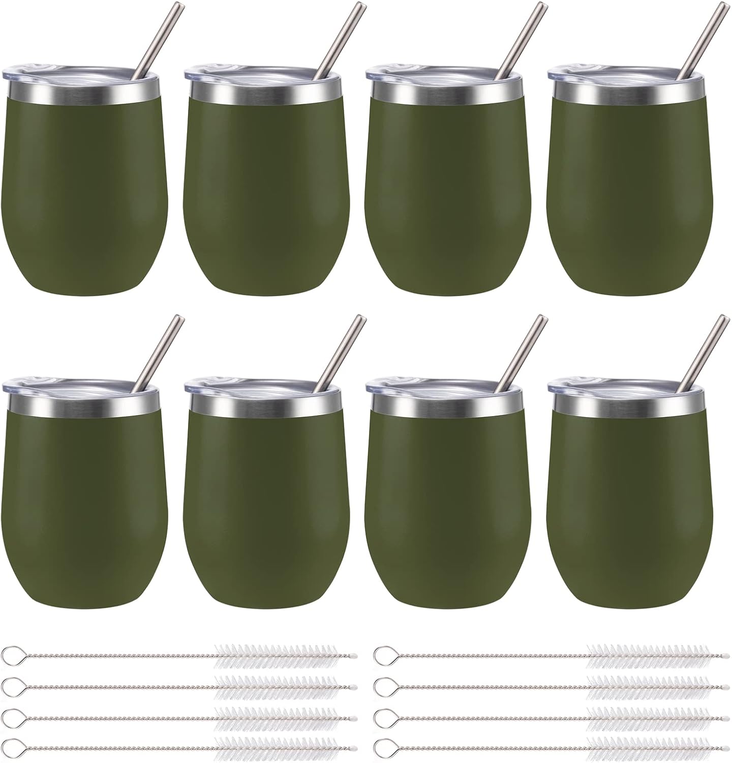 12 oz Insulated Wine Tumbler with Lid and Straw,Stainless Steel Stemless Wine Tumbler Glasses Double Wall Vacuum Wine Cups Tumbler for Coffee,Champaign,Cocktail,Office（Silver,1）