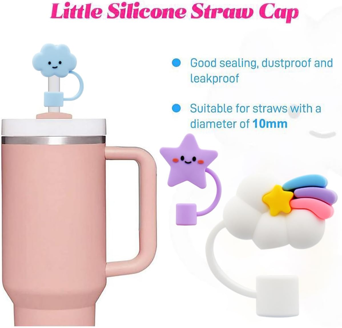 Straw Cover Cap for Stanley Cup,Silicone Straw Topper 10 mm 0.4 in Reusable Straw Tips Lids,Straw Tip Covers for Stanley Cups Accessories